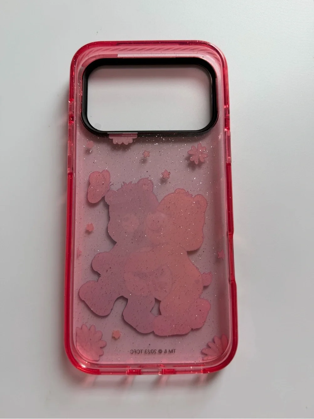 17 pro max Care Bears Pink Glitter Phone Case with Hugging Bears